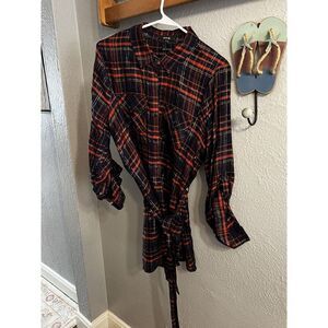 Miss Me  Tunic Shirt Womens Plaid Size Large With Belt
